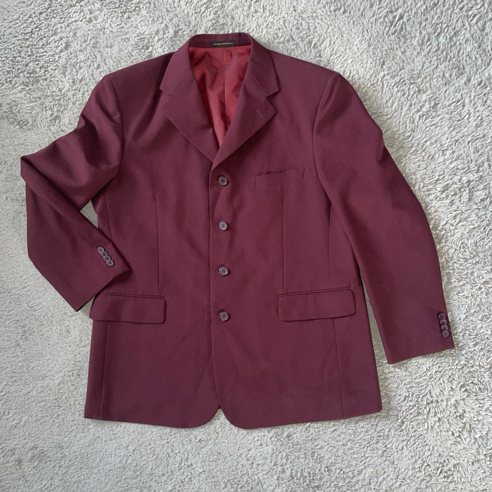 Lucci ColleZione 44R Burgundy Four Button Polyester Jacket Italy